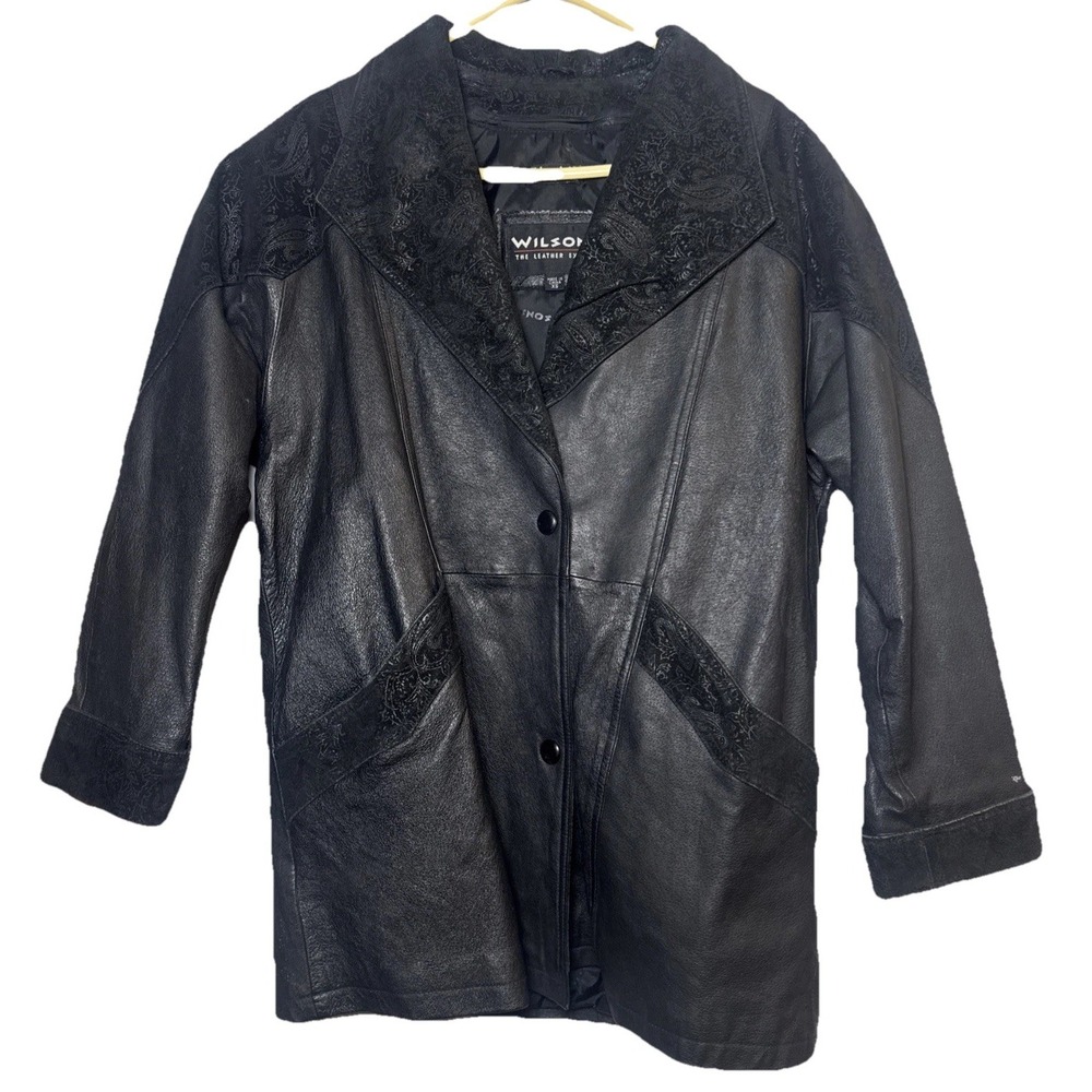 Vintage 90s‎ Wilsons Leather Black Leather Coat Thinsulate Insulated Women XS